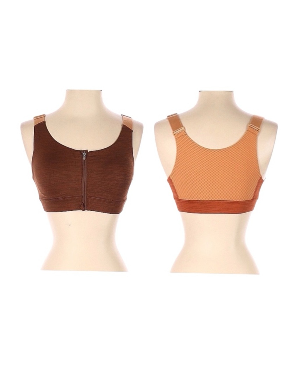 OUTDOOR VOICES Brown Tan Zipper Front Padded Sport Bra XS A/B Yoga Gym Support